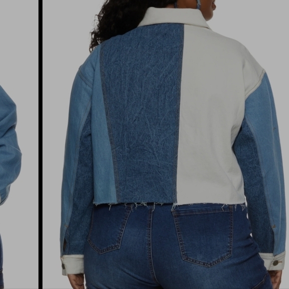 Thrill Jeans Plus Size Patchwork Cropped Jean Jacket. Size 1X. New. - Picture 2 of 10